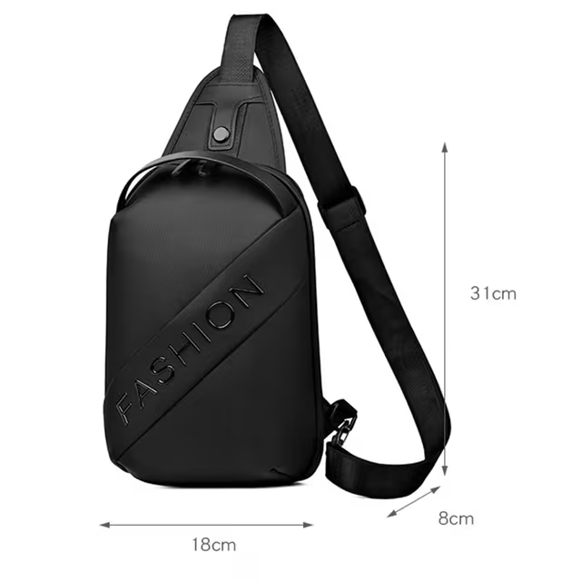 Fashion Black Sac de poitrine décontracté pour hommes avec bandoulière LX068 - Noir