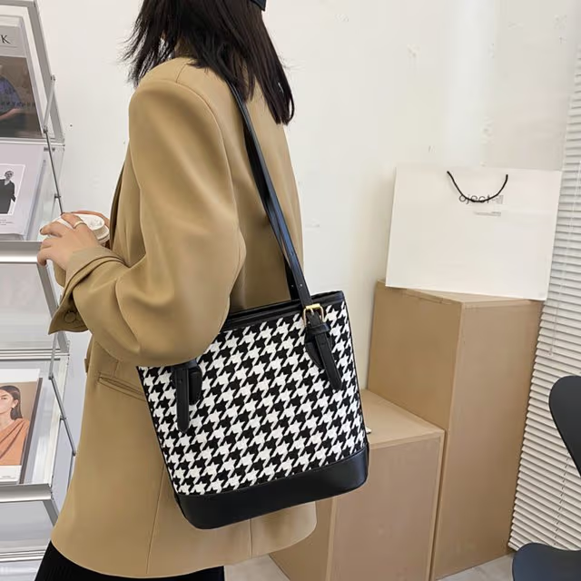 Sacs à bandoulière pied-de-poule Vintage pour femmes grande capacité