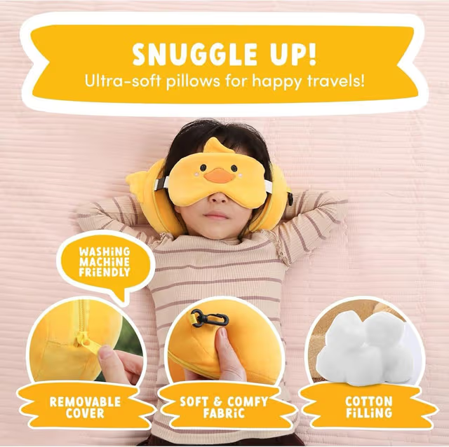 Kit de Voyage Confort 2en1 Oreiller Cervical en Mousse à Mémoire de Forme et Masque de Nuit Peluche - طقم السفر المريح وسادة رقبة ميموري فوم مع قناع نوم