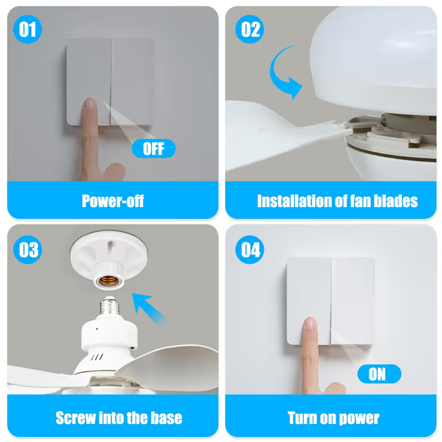 Ventilateur de Plafond Lumineux à Douille avec Télécommande 80w