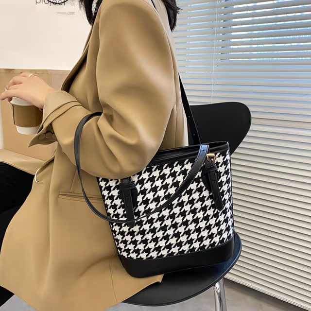 Sacs à bandoulière pied-de-poule Vintage pour femmes grande capacité