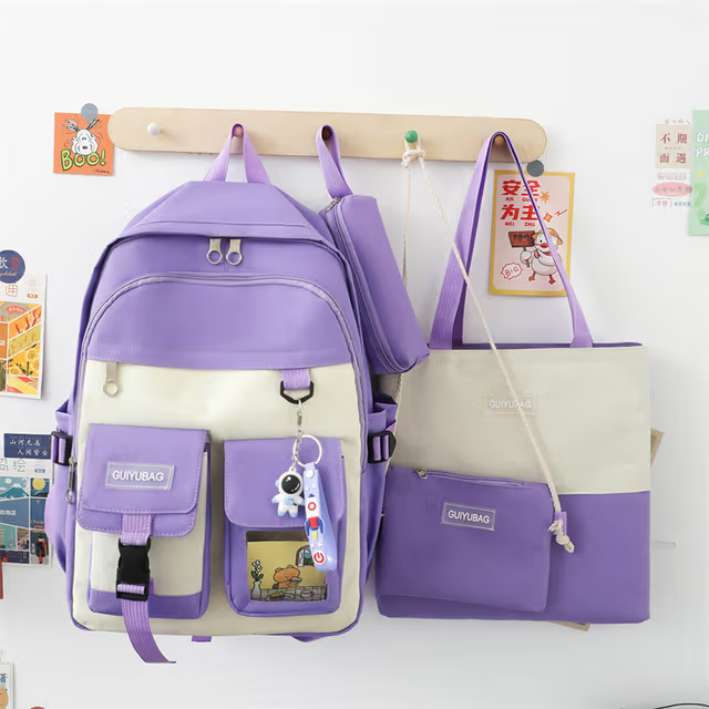 Ensemble de sacs d’école Kawai pour adolescents 4Pcs Guiyu V3 Bleu – محفظة 4 قطع كاواي أزرق