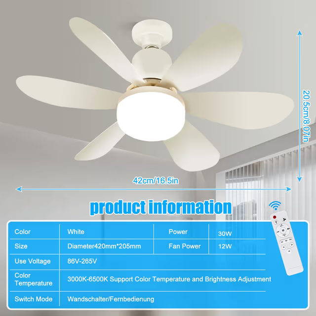 Ventilateur de Plafond Lumineux à Douille avec Télécommande 80w
