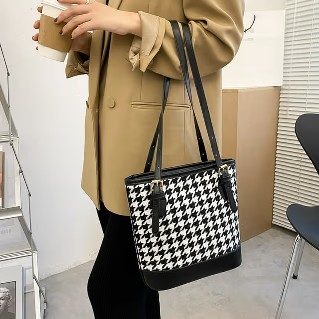 Sacs à bandoulière pied-de-poule Vintage pour femmes grande capacité