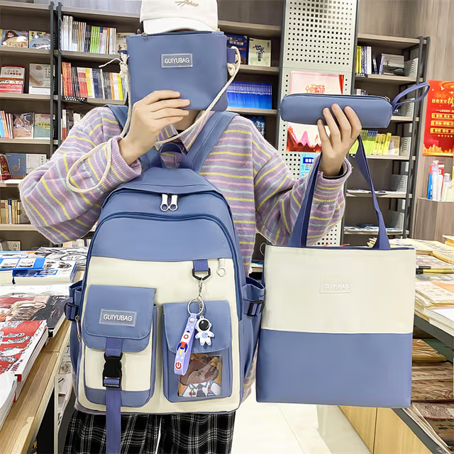 Ensemble de sacs d’école Kawai pour adolescents 4Pcs Guiyu V3 Bleu – محفظة 4 قطع كاواي أزرق