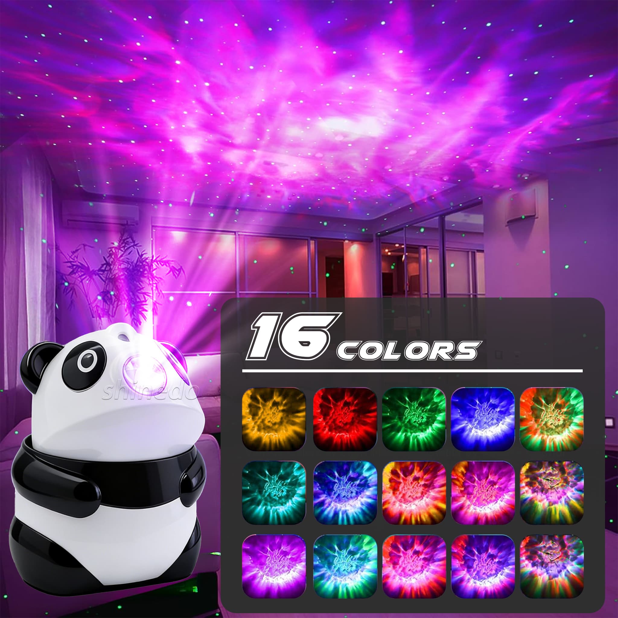 Projecteur de Galaxie et Veilleuse Panda Intelligente Bluetooth avec 15 Effets Lumineux - جهاز بروجكتر المجرات بشكل باندا مع مكبر صوت