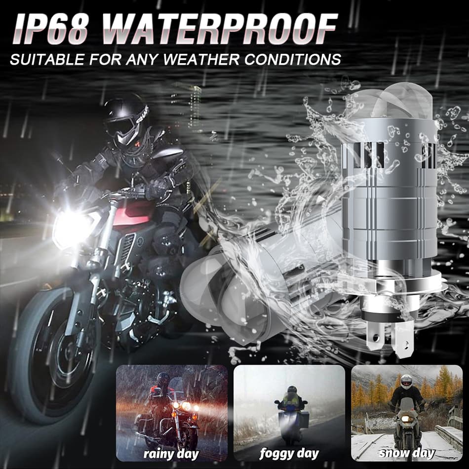 Ampoule LED H4 Pour Phare Universel Moto Technologie Double Lentille - مصباح ليد للمكابح والمصابيح الأمامية بعدسة مزدوجة مطورة
