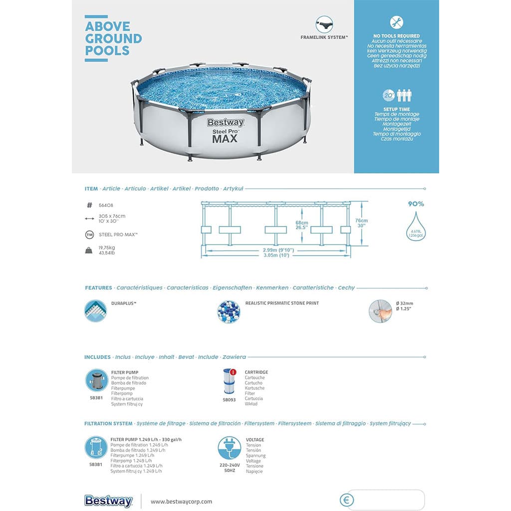 Steel Pro Max™ Piscine Ronde Avec Filtre et Pompe 305x76cm Bestway