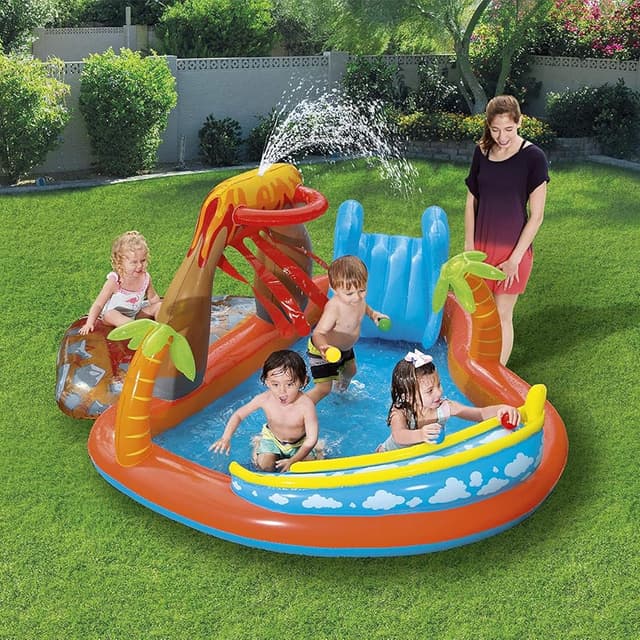 Air de Jeux Gonflable Bestway 53069 Lava Lagoon Toboggan Amovible et Fontaine à Eau - مركز الألعاب المائي المتكامل للأطفال