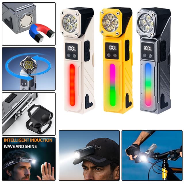 Lampe de Travail LED Multifonction T130 Éclairage Latéral RGB et Écran LCD - مصباح العمل الذكي متعدد الوظائف بمغناطيس