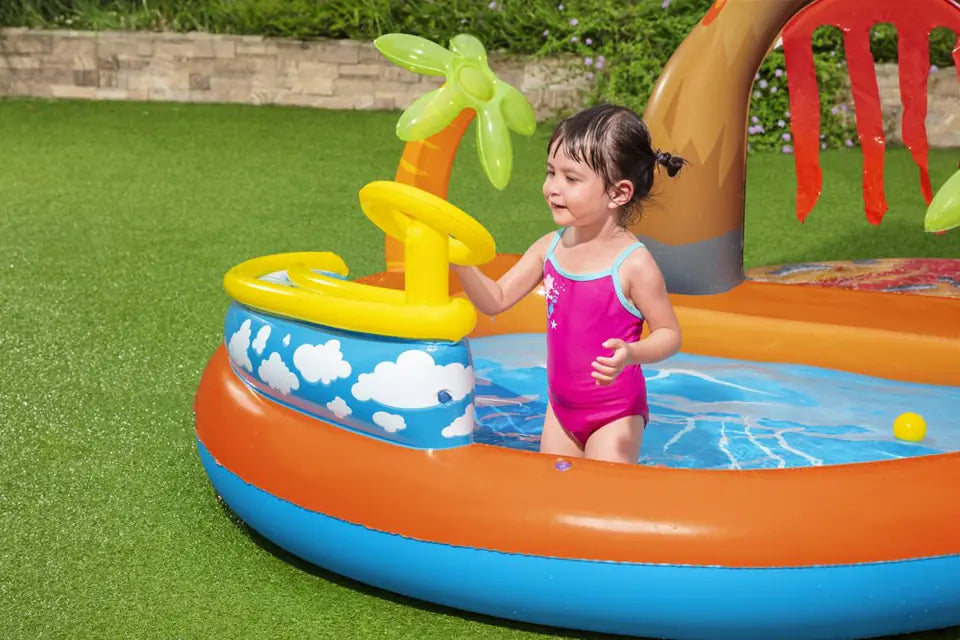 Air de Jeux Gonflable Bestway 53069 Lava Lagoon Toboggan Amovible et Fontaine à Eau - مركز الألعاب المائي المتكامل للأطفال
